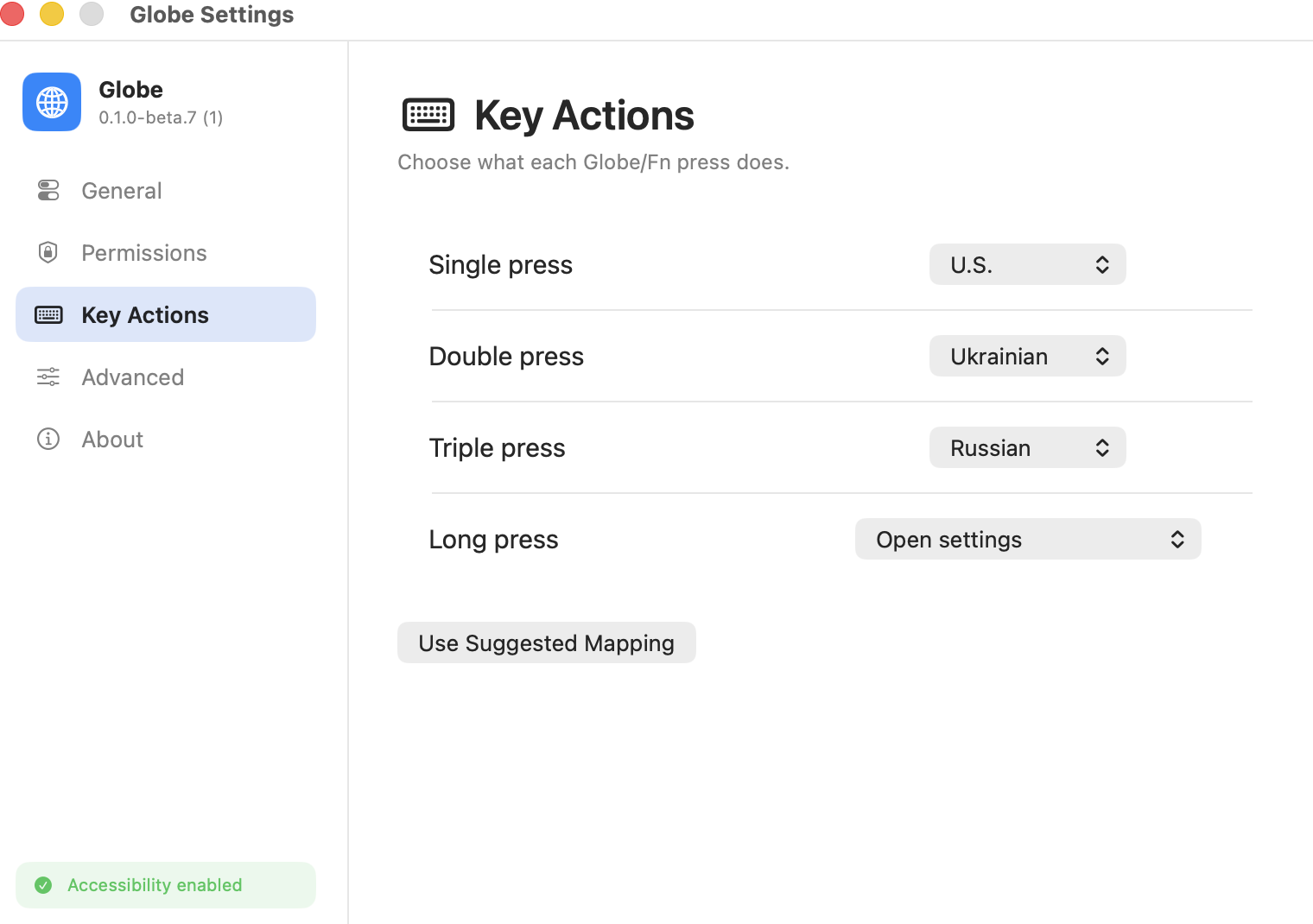 Key Actions screen