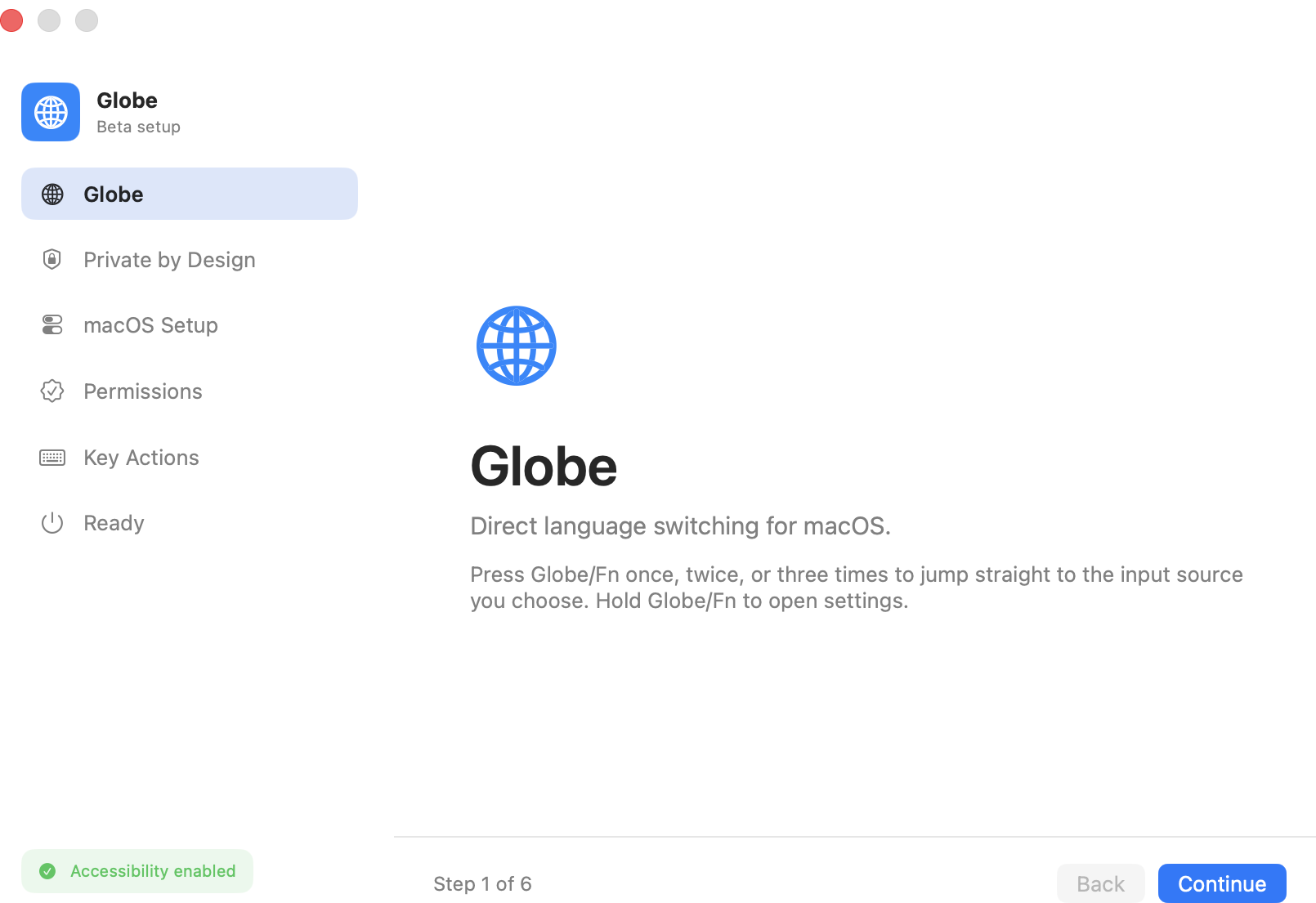 First launch screen